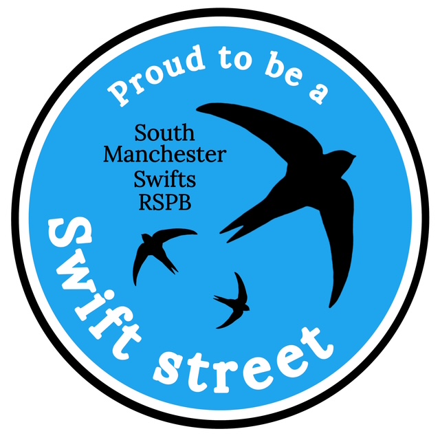 Swift Street logo reading 'Proud to be a South Manchester Swifts RSPB Swift street'